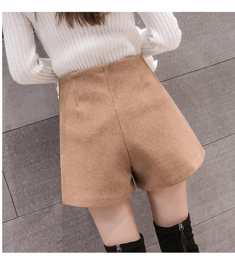 Wool Blend Winter Shorts Womens Korean Fashion Zipper High Waist Wide Leg Shorts Casual Woolen Boot Shorts Femme Streetwear