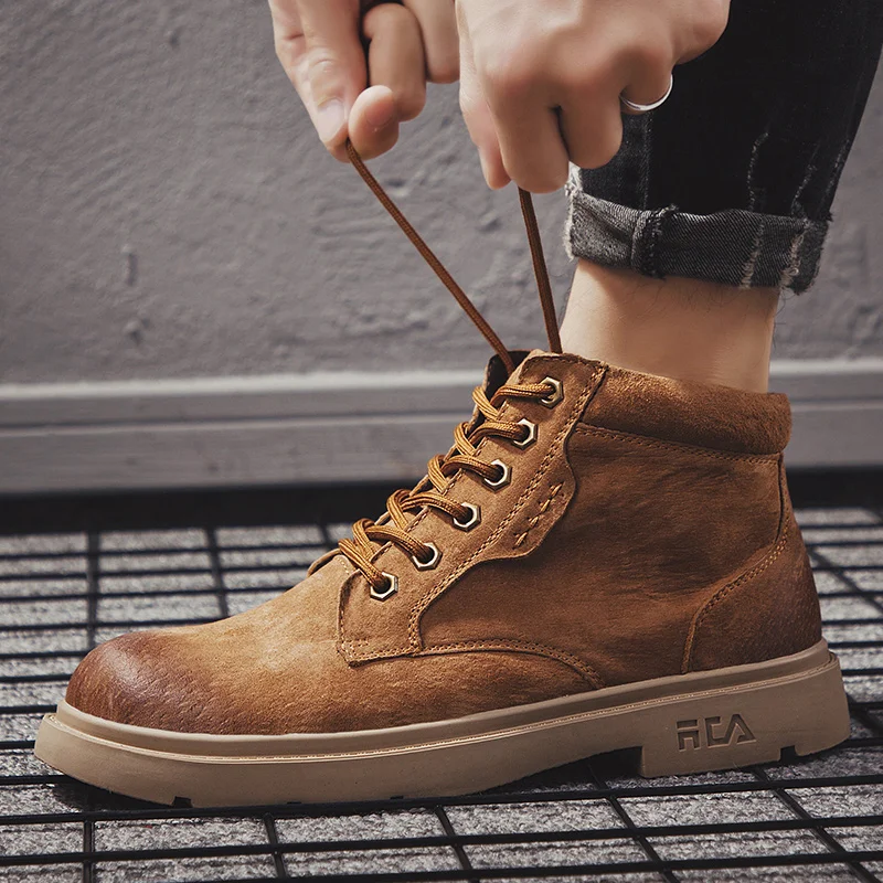 

Trend 2019 Ankle Boots For Men Natural Leather Working Safety Men Boots Comfortable Military Combat Boots Man Outdoor Boot Men