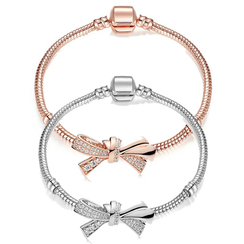 Шарм-браслет с розочкой и бантом оригинальный европейский браслет аксессуары