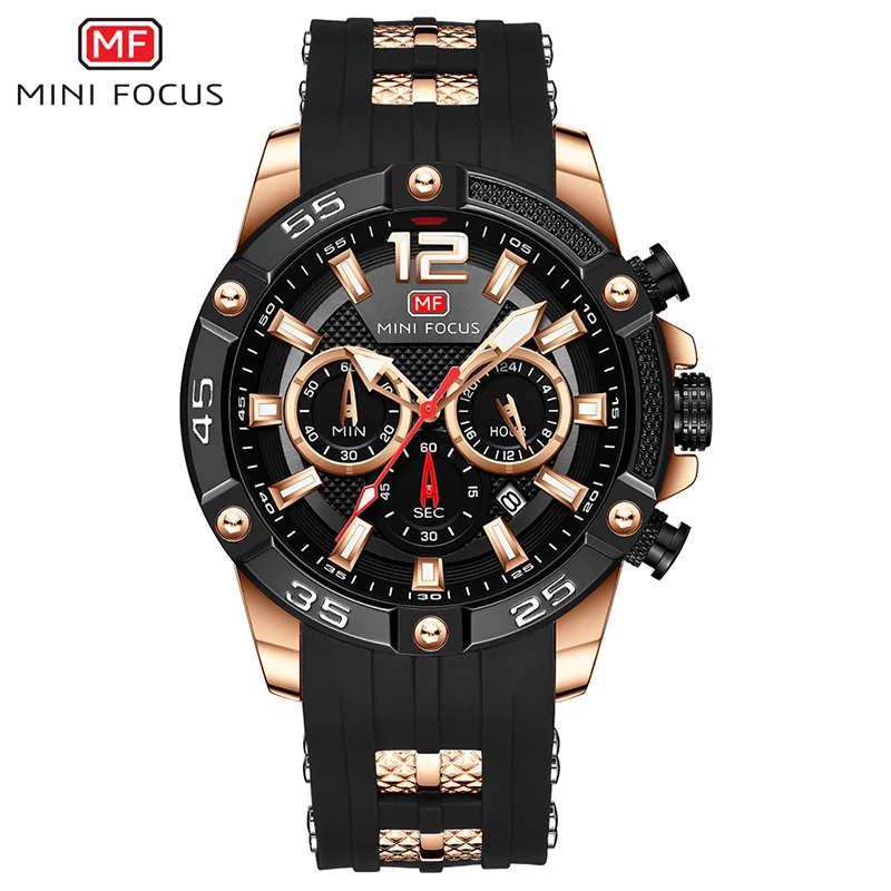 MF0349G-Rose black Мужские часы-хронограф с мини-фокусом, роскошные армейские спортивные наручные часы, мужские кварцевые часы с зеленым силиконовым ремешком Relogios Masculino 0349 - Цвет: MF0349G-Rose black