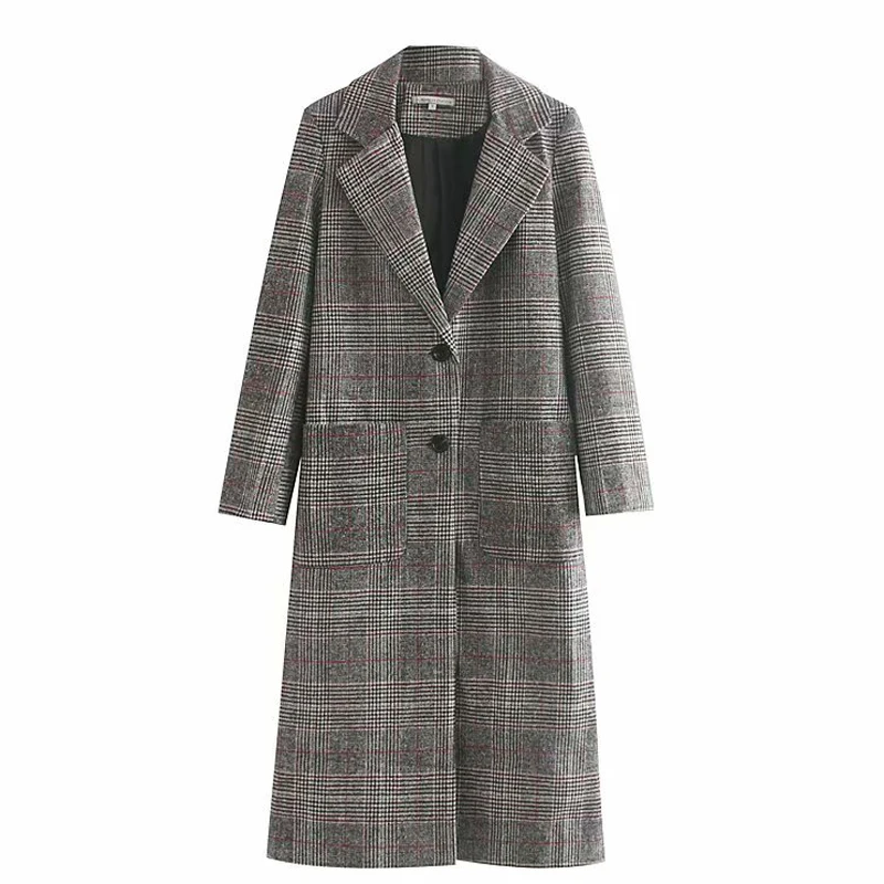

RR Plaid Printed Blazers Women Fashion Single Breasted Jackets Women Elegant Pockets Long Suits Female Ladies IE