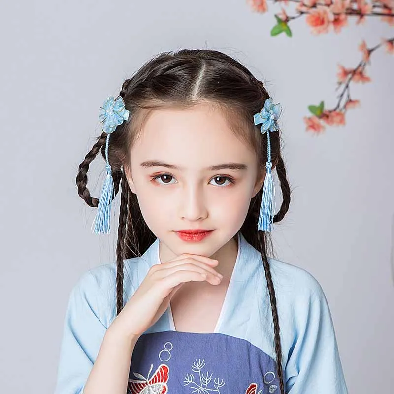 Children's hanfu step shake tassel super fairy hairpin hair accessories Chinese style costume flower girl retro jewelry