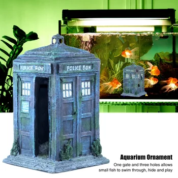 

Police Booth Broken Resin Aquarium Ornament Gift Landscaping Underwater Retro House Accessories Model Pets Toy Fish Tank Decor
