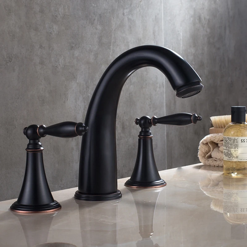 

NEW 3 Hole Brass Handle Bathroom Sink Faucet Hot Cold Tap
