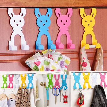 

1/2PCS Cartoon Rabbit Shape Over The Door Hook Bedroom Kitchen Door Hooks Clothes Bag Coat Dual Hanger Organizer WXV Sal