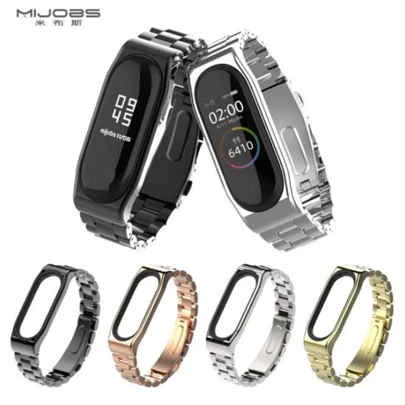 Mijobs Mi Band 3 4 Wrist Strap Metal Stainless Steel for Xiaomi Wristbands Smartwatch Miband Bracelet | Электроника