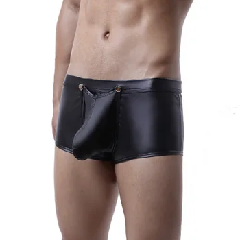 

Men PU Leather Underwear Mens Sexy Underwear Solid Buttons High Quality Elastic Waist Boxer Comfortable Casual Underpants