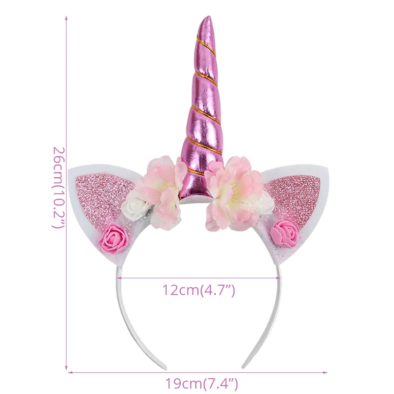pink headband WEIGAO/вечерние Бандана с единорогом, тарелка и чашка, украшение для дня рождения, Детские вечерние принадлежности, одноразовые столовые приборы - Цвет: pink headband
