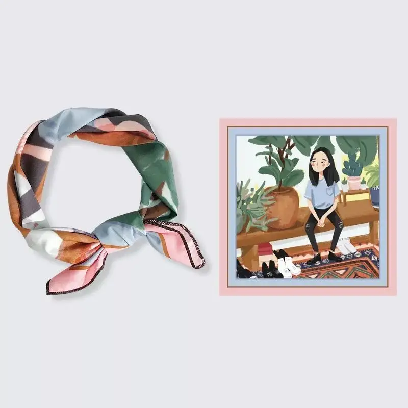 

New Product Printed Small Square Scarf Fashion Cartoon Small Scarf Ladies Hair Band Handkerchief Shawl Bag Accessories Scarf