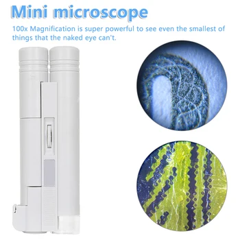 

Microscope Blue White 100X Zoom Handheld Microscope LED Light Jewelry Magnifier Lens Loupe Pocket Magnifier Glass Light