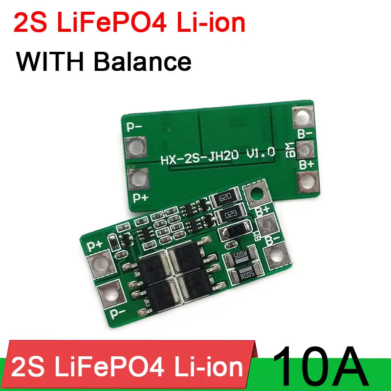 

2S 10A With Balance 6.4V 7.4V LiFePO4 18650 Li-ion Battery Protection Board MOS BMS PCM 3.2V 3.7V CELLS Current limit 20A