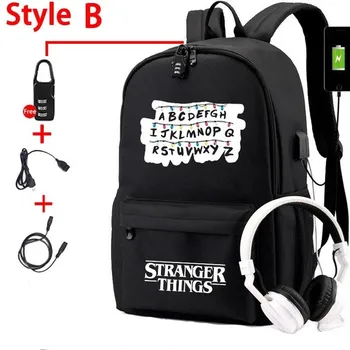 

Stranger Things USB Backpack School Bags Fans Travel Bags Laptop Chain Backpack Headphone USB Port Travel Bag Anti-theft Mochila