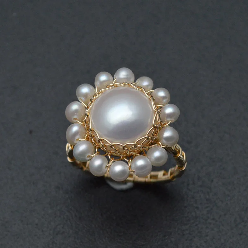 

Handmade Natural Fresh Water Pearl Ring Coin Beads Wire Wrapped Lacework Any Other Size Rings Fashion Woman Jewelry