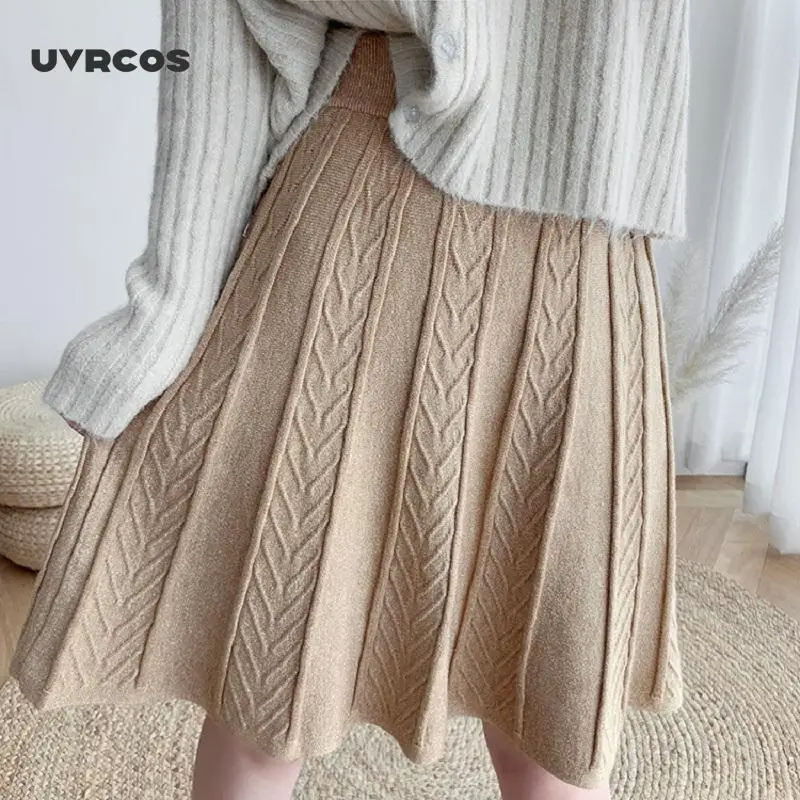 

UVRCOS Autumn winter knitting Bright Casual skirt women 2020 Womens Twist High Waist Thick warm Skirt female A-Line mini skirts