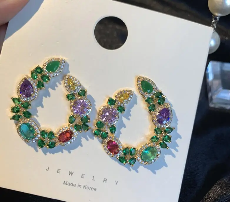 S925 Серебряная игла Мода Западный Супер Циркон Роскошная серьга-гвоздик модная круглая серьга