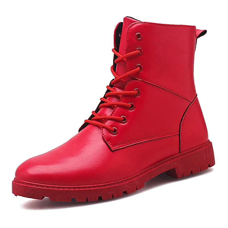 Г. Демисезонные мужские рабочие ботинки повседневная обувь с высоким берцем для мужчин, красные, черные военные ботинки мужские ботинки из искусственной кожи