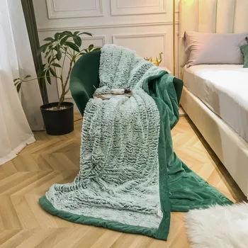 

Thick Green Winter Blanket Super Warm Soft 100%Polyester Fleece Flannel Sofa Blanket Single Double Bed Cover Throw AB Side Full