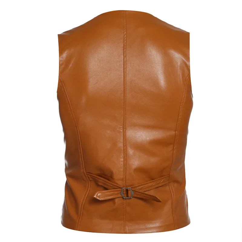 Men's Vest Retro Two-piece Design Male Casual Slim Leather Vest Fashion Sleeveless Jacket Coat For Men