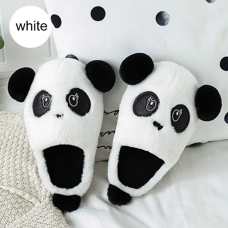 Женские меховые тапочки; домашние милые замшевые тапочки на плоской подошве; женские зимние тапочки из ПВХ с рисунком панды; большие размеры 43-45 - Цвет: White