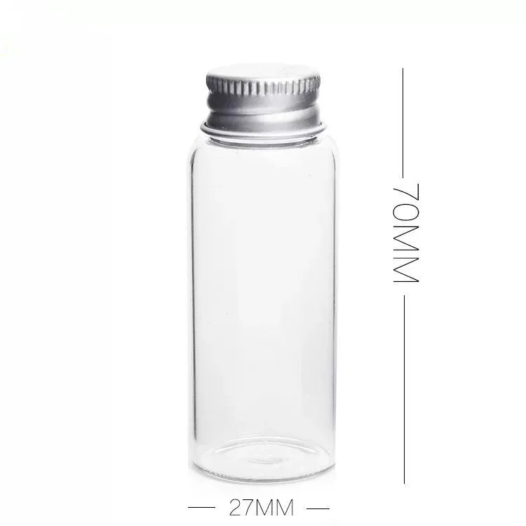 50PCS 27*70mm 25ml 유리 병 소원 병 나사 캡이있는 빈 병 샘플 저장 병 항아리 DIY 장식 공예