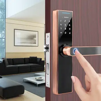 

Electronic Door Lock Smart Fingerprint Password Card Double Tongue Door Lock Touch Screen with Key