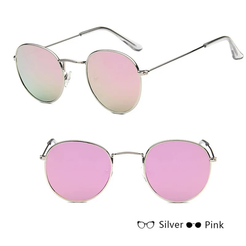 LeonLion, зеркальные металлические солнцезащитные очки для женщин, винтажные, брендовые, дизайнерские, плоские, круглые, UV400, уличные, Beat Oculos De Sol Gafas - Цвет линз: SilverPink