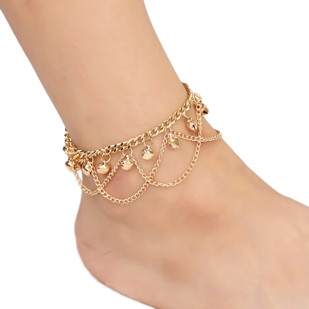 Золотая цепочка с кисточками со звуком колокольчиков золотая металлическая цепочка ножной браслет Элегантный женский ножной браслет девушка пляжные браслеты бижутерия для ног