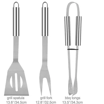 

3pcs BBQ Grilling Tools Set BBQ Accessories Cook Grill Utensil Camping Tool Stainless Steel Barbecue Spatula Meat Fork Food Tong