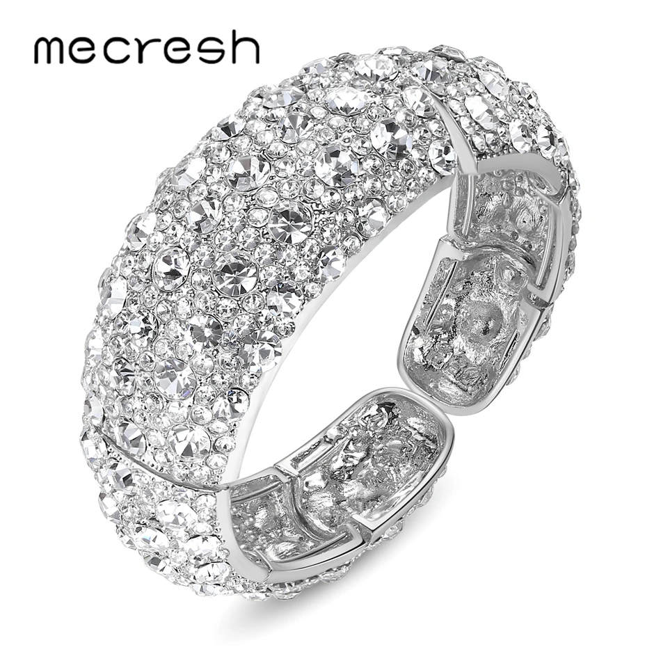 Mecresh великолепные массивные большие свадебные браслеты для невесты серебристого и золотого цвета, Кристальный Свадебный Браслет-манжета, браслет, ювелирные изделия MSL424