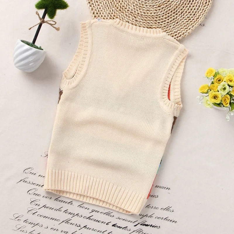 Autumn Children Vest Boys Pullover V-neck Waistcoat Girls Kids Knitted School Uniform Winter Baby Clothes Sleeveless Sweaters