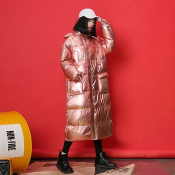 

Women Winter Parkas 2019 New Bright Pink Medium-long Hooded Outwear Female Wadded Jacket Loose Students Cotton-padded Coats