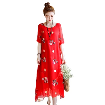 

2020 Summer Leisure Printed Long Vintage Embroidered Floral Print women Dress ladies dresses vestidos