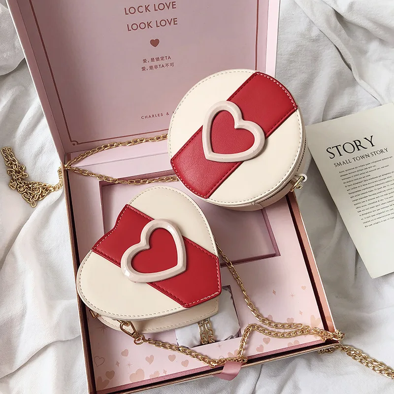 

2019 New Style Valentine's Day Heart Small round Bag Simple Shoulder WOMEN'S Bag