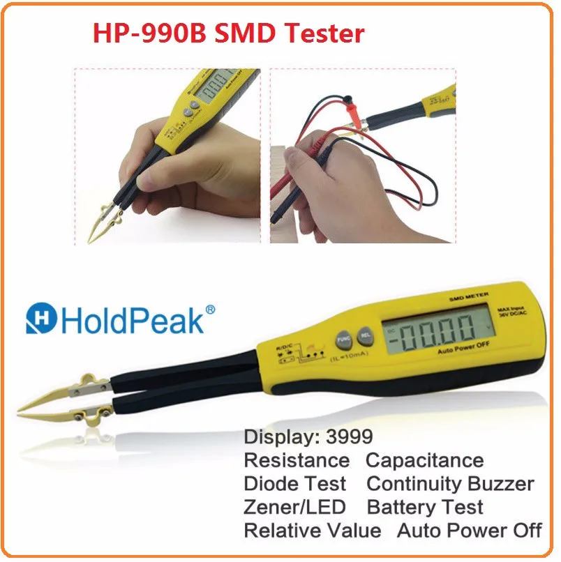 HoldPeak HP-990B SMD тестер е-байка 36В DC Напряжение Батарея измерения поворотных Пинцет