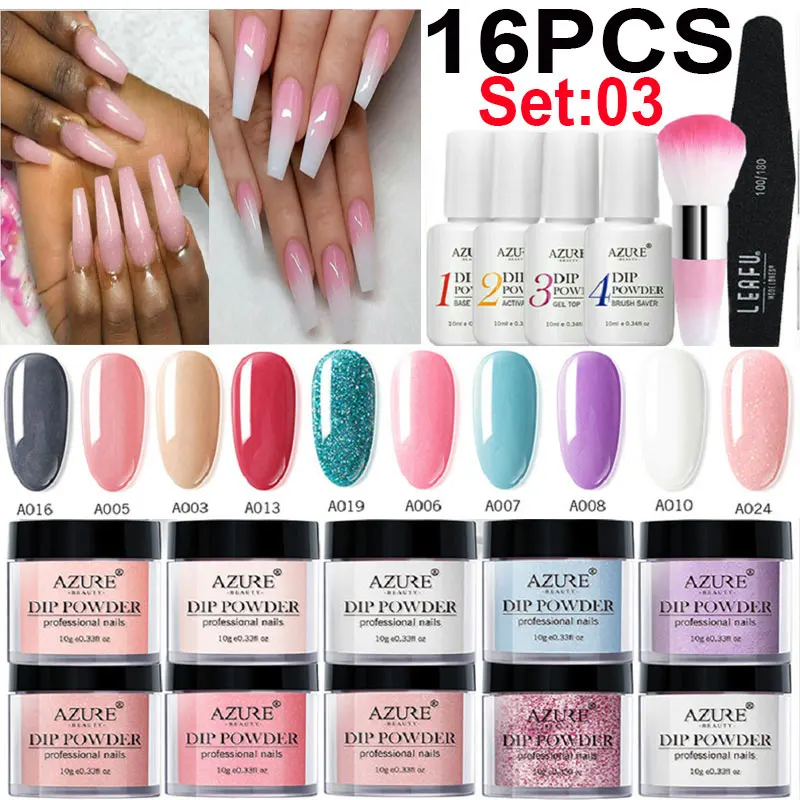 

Azure Beauty 16Pcs/Lot Dipping Powder Nail Art Base Gel Top Nail Gel Sets Gradient Color Shiny Nail Dip Powder Kits