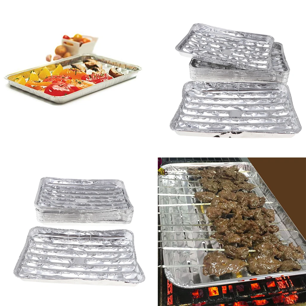 40pcs/set Disposable Aluminum Foil Pans Barbecue Grilling Trays Baking Plate