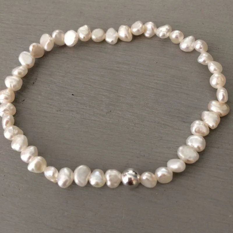 Pearls Link Chain Bracelet seed Pearl Bracelet Sterling Silver small white real pearl Bracelet simple rice pearl bracelet - Image 6