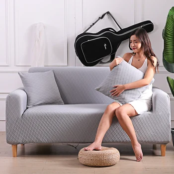 

1Pc Knitted Solid Color Stretch Sofa Slipcovers Jacquard Diamond Pattern Anti slip Soft Couch Cover Durable Soft Sofa Cover
