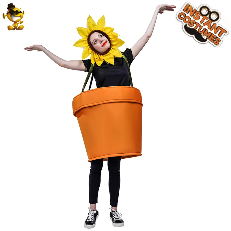 Unisex Adult Cosplay Sunflower Pot Costumes Halloween Party Mascot Tunic Women Fancy Dress Funny Plant Cute Clothing |