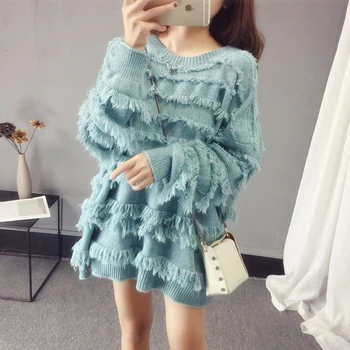

Women O-neck Solid Color Tassel Sweater Autumn Winter Female Knitted Loose Pullover Ladies Pull Jumper