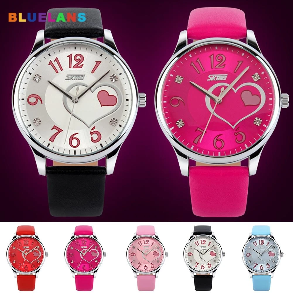 

Women Girls Waterproof Genuine Leather Rhinestone Analog Quartz Wrist Watch