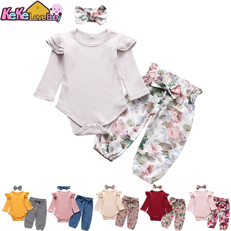 sun baby clothing set Autumn Baby Girl Clothes Sets Fashion Toddler Outfits Long Sleeve Tops Flower Pants Headband Cute 3Pcs Newborn Infant Clothing Baby Clothing Set for boy