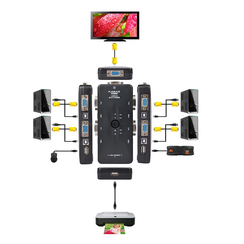 4 порта KVM usb-хаб переключатель черный селектор adattorore con 4 pz Cavo VGA на ПК Tastiera мышь монитор 1920*1440 commercio