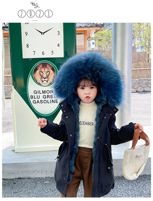 Army Green Coat Fur Jacket Girls Winter Clothes Rabbit Fur Kids