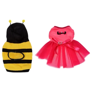 

Warm Plush Bee Type Hoodie Pet Dog Cat Puppy Coat Sweater Outerwear Size S with Pink Bow Small Pet Dog Clothes Dress S