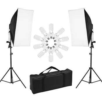 

Professional Studio Photography Light Kit 50*70cm Softboxes*2/Light Socket*2/5500K Light Bulbs*8/2M Light Stand*2/Carry Bag*1