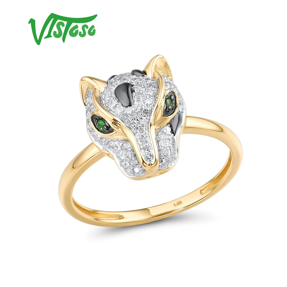 Женское золотое кольцо VISTOSO настоящее леопард из желтого золота 14 к 585 пробы с