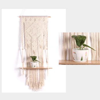 

Wall Hanging Shelf, Single Tier Wood Floating Hanging Shelf Organizer Hanger and Bohemian Art Decor macrame wall hanging Decor