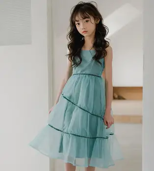 

Retail 2020 Summer New Children Baby Teenage Sling Green Dress, Girls Princess Fairy Dresses ,4-9T