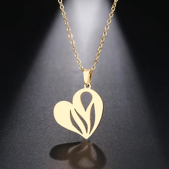

DOTIFI Stainless Steel Necklace For Women Man Leaf Heart Pendant Choker Necklace Engagement Jewelry